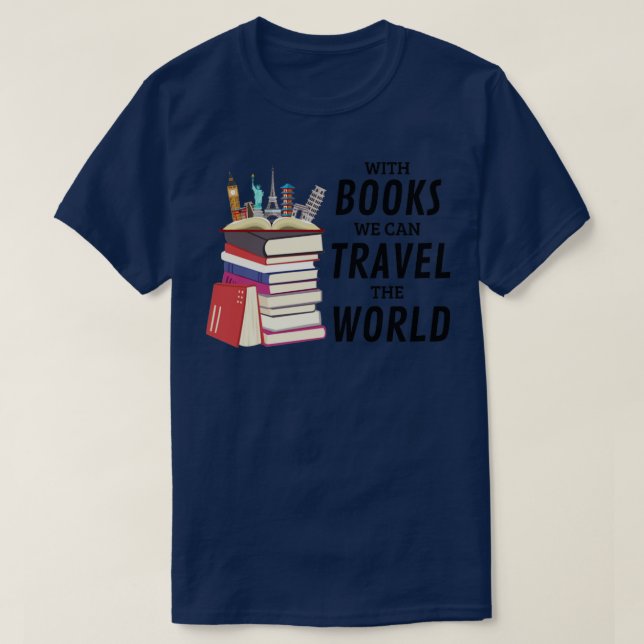 Camiseta Com Livros Podemos Viagem O Mundo (Frente do Design)
