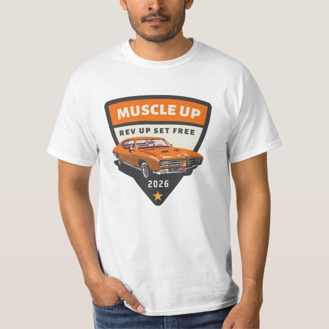 Camiseta com logotipo de carro Muscle up (Frente)
