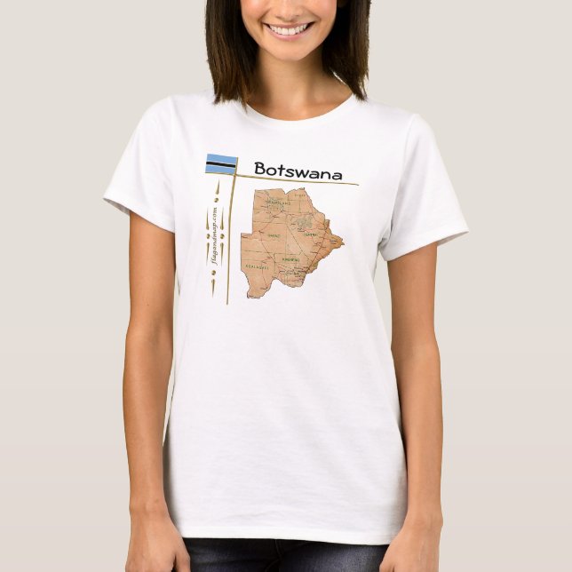 Camiseta com Mapa + Bandeira + Título do Botsuana (Frente)