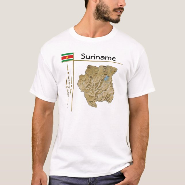 Camiseta com Mapa + Bandeira + Título do Suriname (Frente)