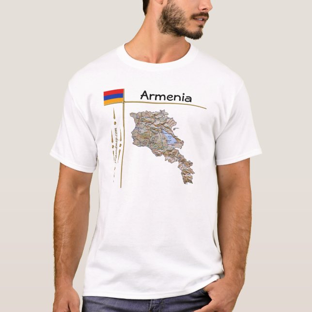 Camiseta com Mapa da Armênia + Bandeira + Título (Frente)