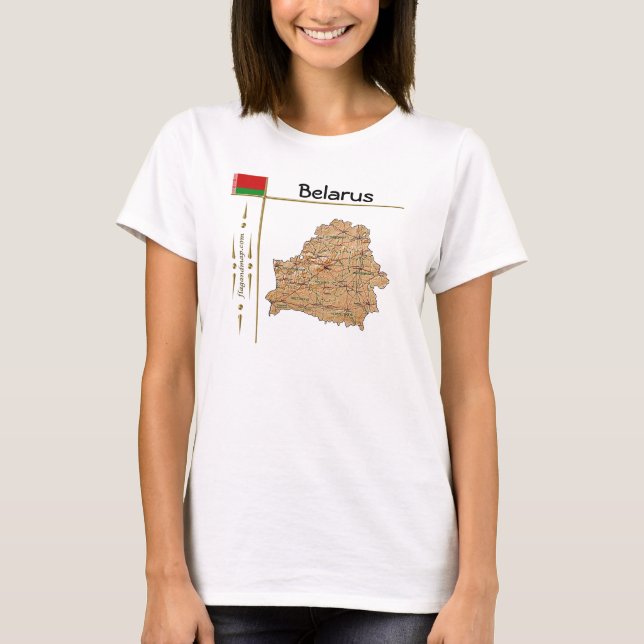 Camiseta com Mapa da Bielorrússia + Bandeira + Tít (Frente)