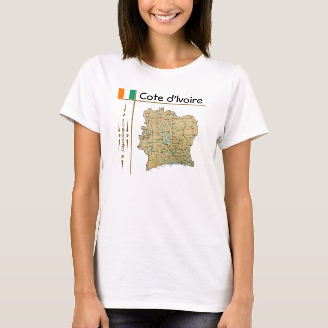 Camiseta com Mapa da Costa do Marfim + Bandeira +  (Frente)