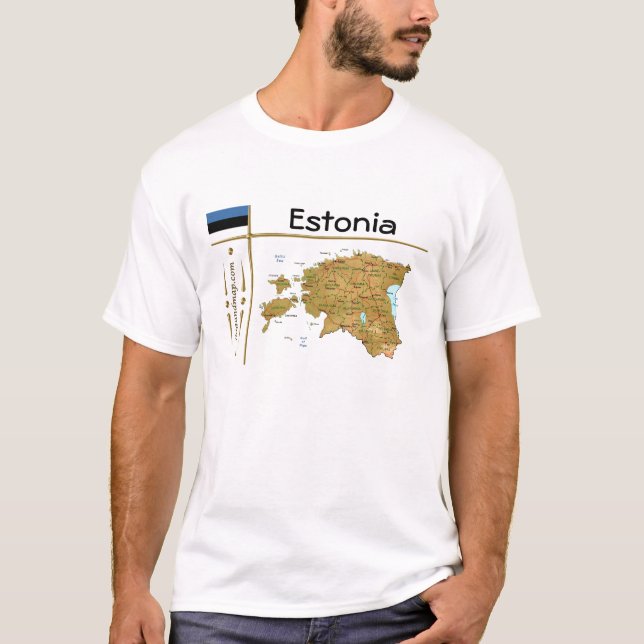 Camiseta com Mapa da Estônia + Bandeira + Título (Frente)