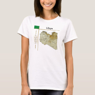 Camiseta com Mapa da Líbia + Bandeira + Título