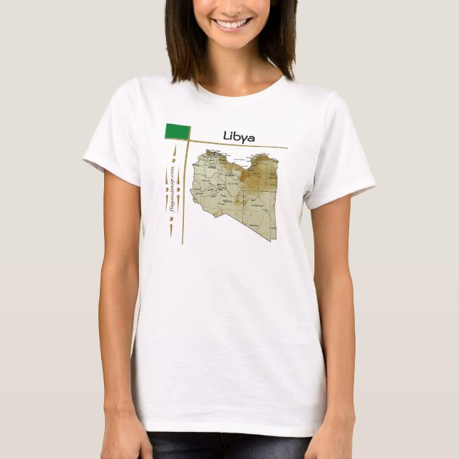 Camiseta com Mapa da Líbia + Bandeira + Título (Frente)