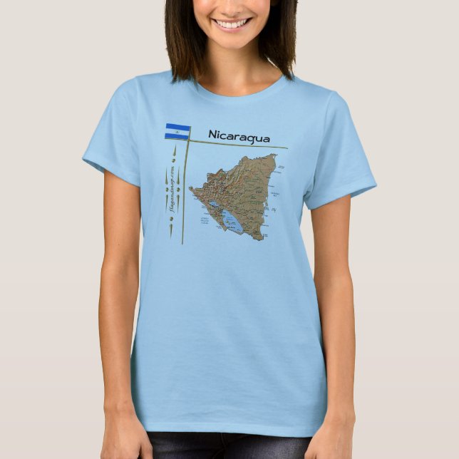 Camiseta com Mapa da Nicarágua + Bandeira + Título (Frente)