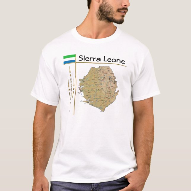 Camiseta com Mapa da Serra Leoa + Bandeira + Títul (Frente)