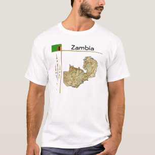 Camiseta com Mapa da Zâmbia + Bandeira + Título