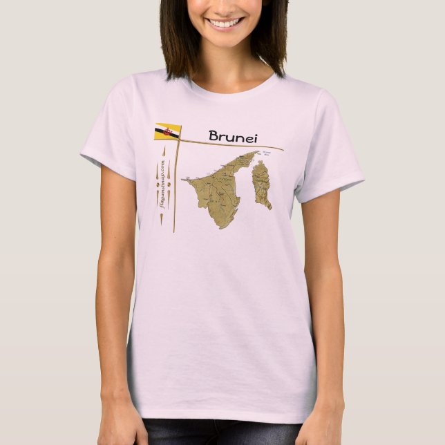 Camiseta com Mapa do Brunei + Bandeira + Título (Frente)