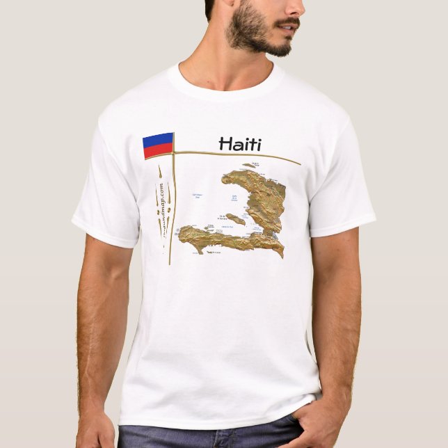 Camiseta com Mapa do Haiti + Bandeira + Título (Frente)