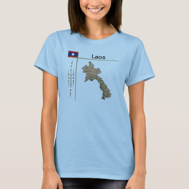 Camiseta com Mapa do Laos + Bandeira + Título (Frente)