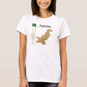 Camiseta com Mapa do Paquistão + Bandeira + Título