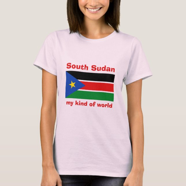 Camiseta com Mapa e Texto da Bandeira do Sudão do  (Frente)