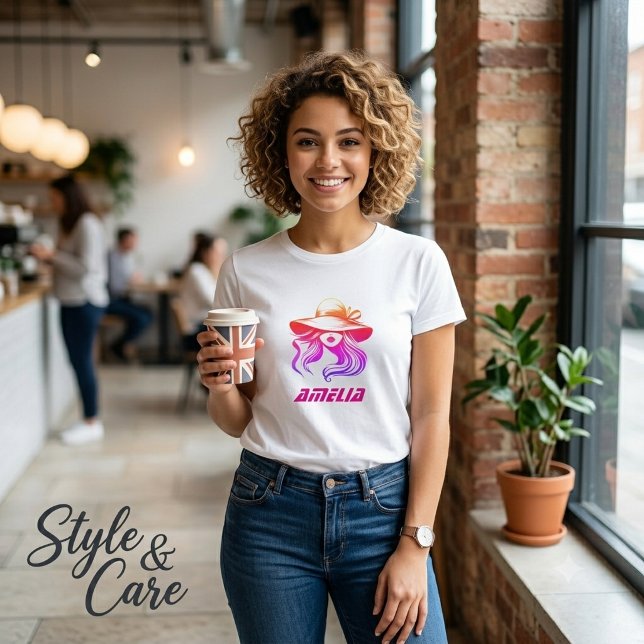 Camiseta com Nome Amelia e Imagem de Beleza Femini (Amelia Name With Female Beauty Image T-Shirt)
