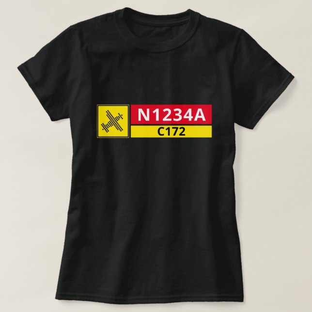 Camiseta com Número de Aeronave e Sinal de Pista (Frente do Design)