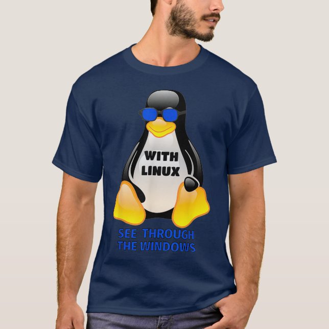 Camiseta Com o Linux de computação, veja através do Windows (Frente)
