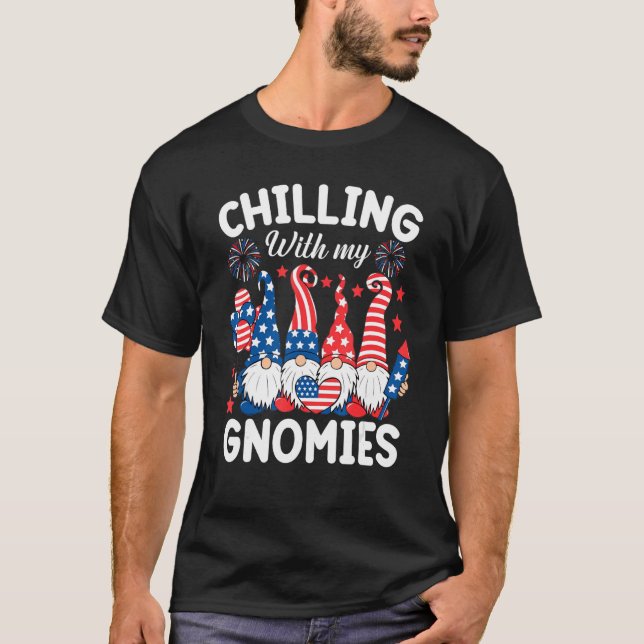 Camiseta Com Os Meus Gnomos 4 De Julho Gnomo Us Fla (Frente)