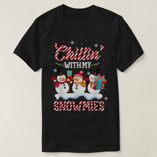 Camiseta Com Os Meus Papais noeis Snowmies Snowman Scarf Li (Frente do Design)