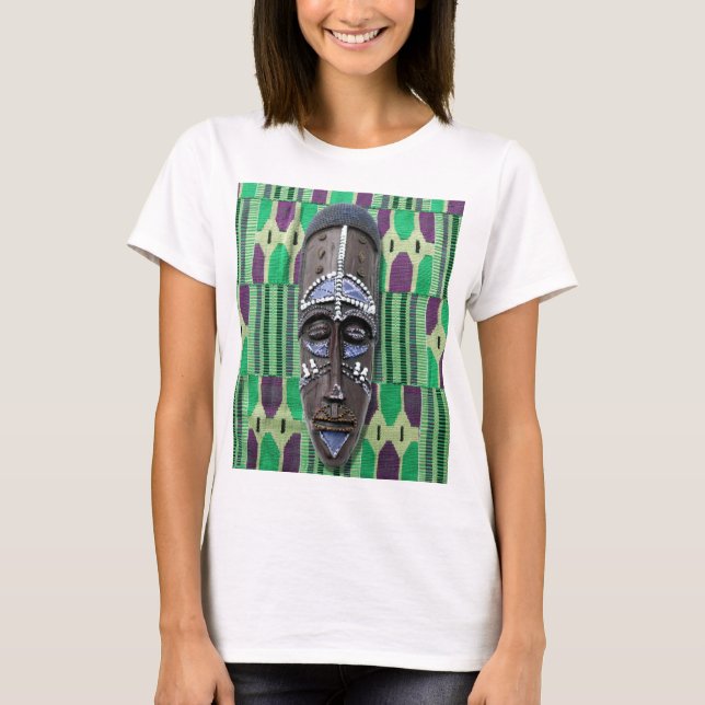 Camiseta com padrão de tecido Kente de máscara tri (Frente)