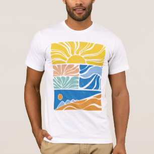 Camiseta com padrão retrô de sol e ondas