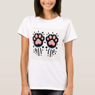 Camiseta com Pegada de Pata de Gato Rosa, Blusa de