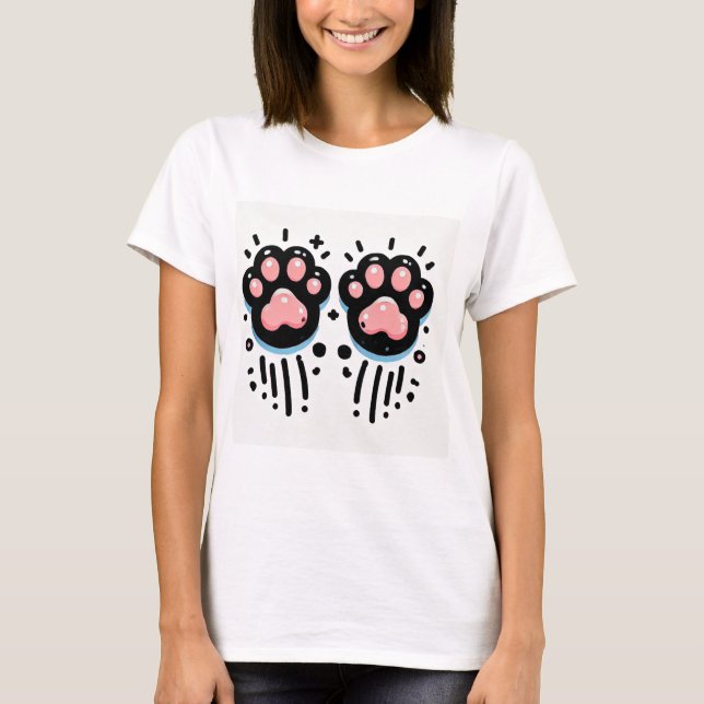Camiseta com Pegada de Pata de Gato Rosa, Blusa de (Frente)