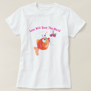 Camiseta com Peixe e Minhoca Engraçados - Seu Text