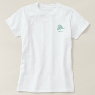 Camiseta com Pequena Borboleta Verde Minimalista