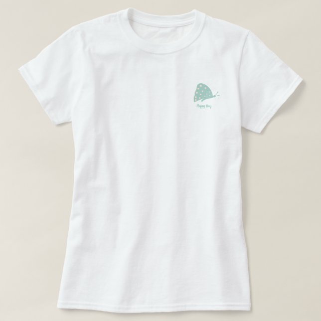 Camiseta com Pequena Borboleta Verde Minimalista (Frente do Design)