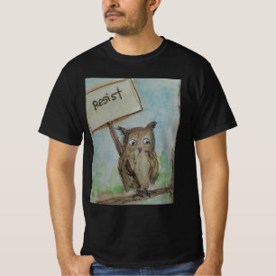 Camiseta com pintura de coruja protestando