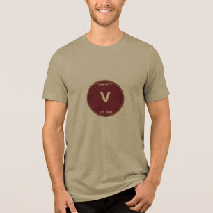 Camiseta com remendo universitário retrô Varsity