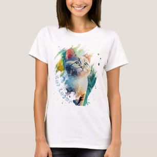 Camiseta com retrato de gato em aquarela fofa