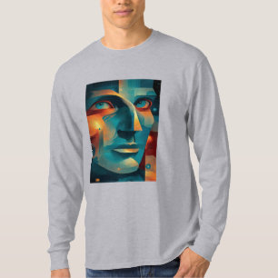 Camiseta com Rosto de Mosaico Cósmico Moderno