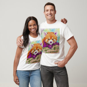 Camiseta com selo postal aquarela de Panda Vermelh