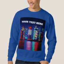 Camiseta com Silhueta de Cidade Neon em Arte Pixel