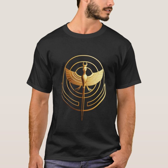 Camiseta com Símbolo de Asa Egípcia Dourada (Frente)