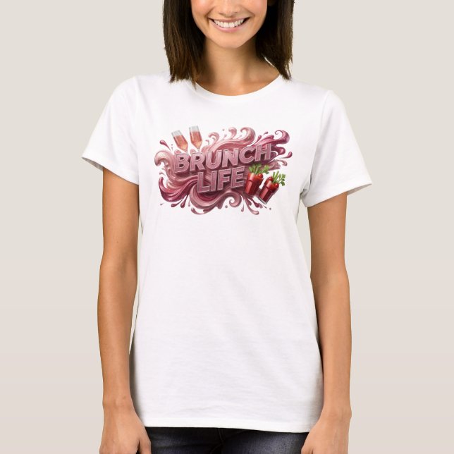 Camiseta com slogan BRUNCH LIFE em vermelho chamat (Frente)