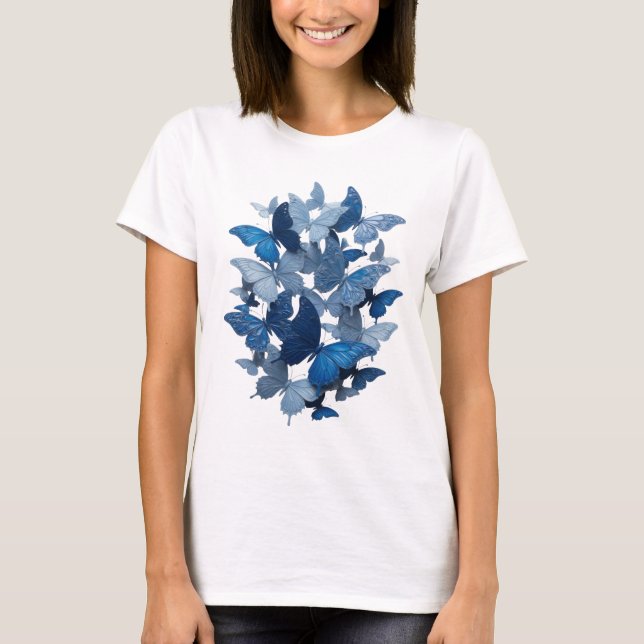 Camiseta com Slogan de BORBOLETAS Azuis Limpa (Frente)