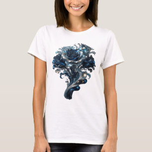 Camiseta com slogan de ROSAS AZUIS prateadas atrae