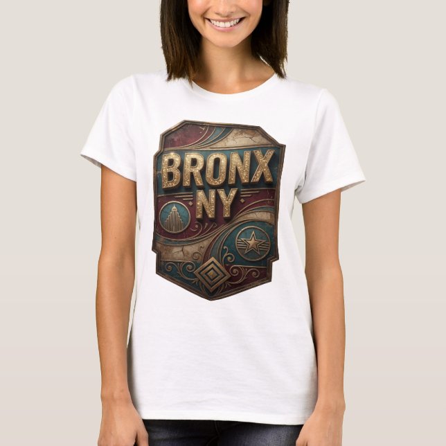 Camiseta com Slogan Dourado Atraente BRONX NY (Frente)