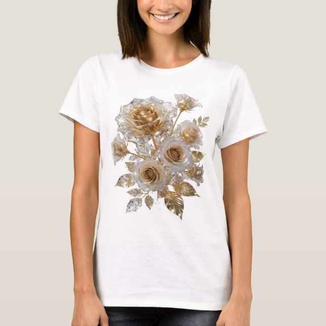 Camiseta com Slogan ROSAS DORADAS Prata Ousada (Frente)