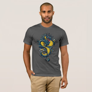 Camiseta com Tatuagem de Dragão Oriental em Verde 