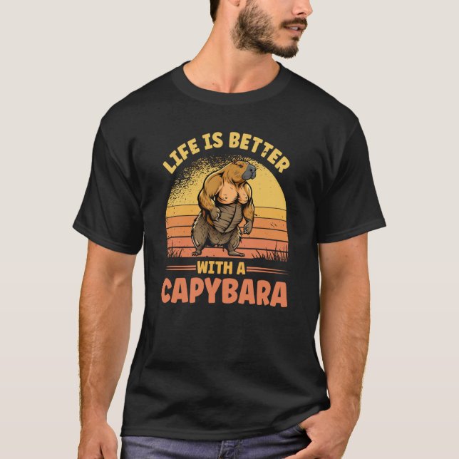 Camiseta Com Uma Malhação Capybara Bodybuilder Rodent (Frente)