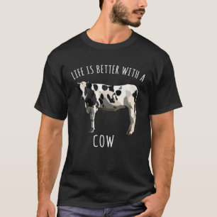 Camiseta Com uma vaca preta e branca animal de fazenda