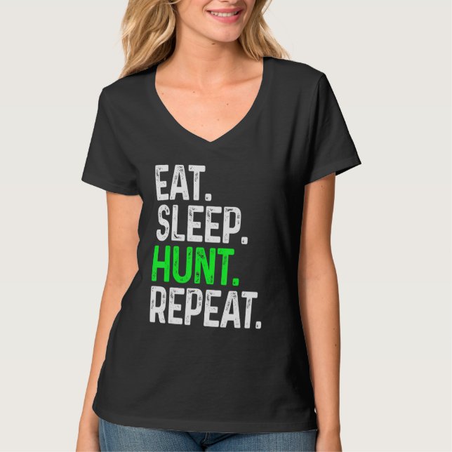 Camiseta Coma A Caça De Sono Repetindo Para Caça De Caça (Frente)