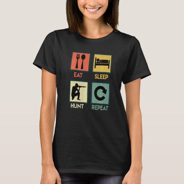 Camiseta Coma a Caça de Sono Repetir Caça de Caça 1 (Frente)