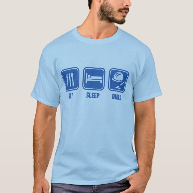 Camiseta Coma a construção do sono, azul engraçado do (Frente)