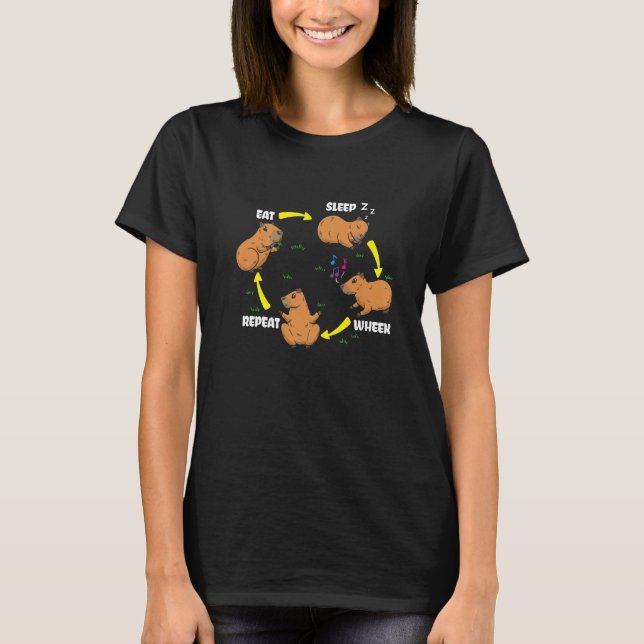 Camiseta Coma a roda do sono Repetir Capybara Whisperer Cav (Frente)