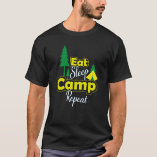 Camiseta Coma acampamento de sono repetir engraçado